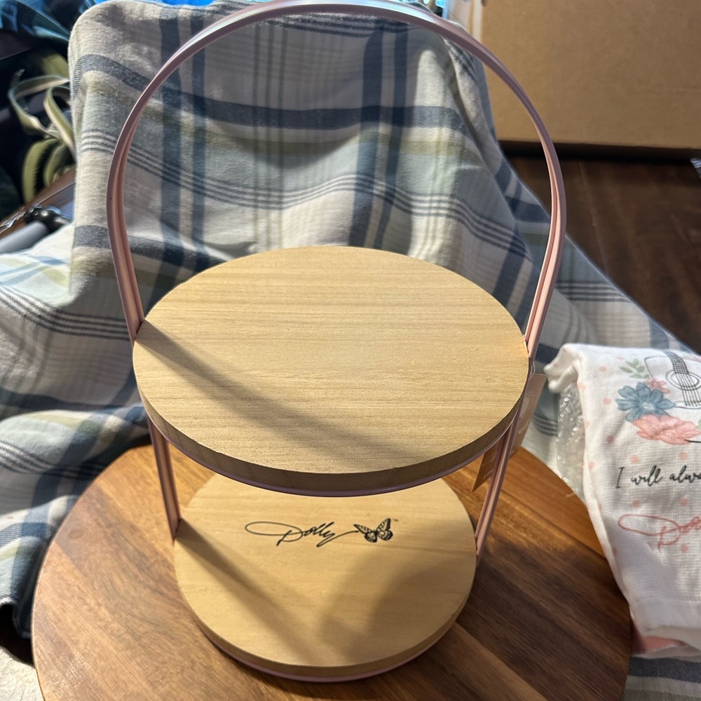 Dolly Parton Two-Tier Pink and Wood Stand
